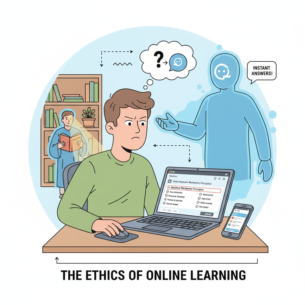 A student facing the decision of using ChatGPT during a Moodle online quiz