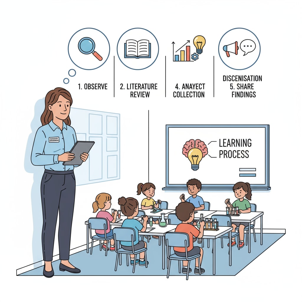 A researcher observing a classroom to gather data for educational research, highlighting the process of research in education. A researcher conducting observations in a classroom for educational research, associated with research, evaluation, social inequality, and education.