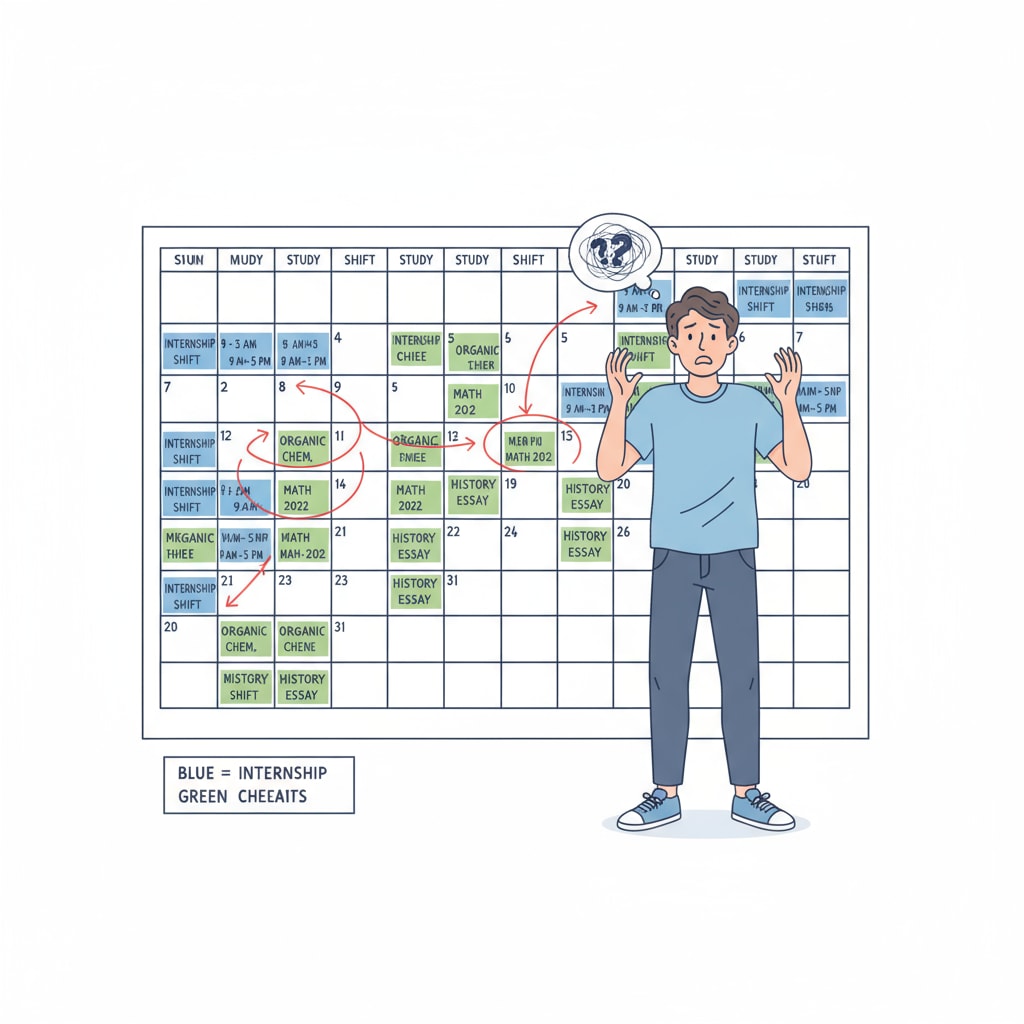 Student struggling with internship and study schedule conflict