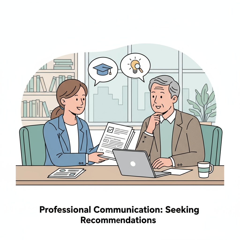A teaching assistant is sitting across from a potential recommender in an office. They are having a conversation, and the teaching assistant is showing some documents to the recommender. Teaching assistant consulting with a potential recommender for a MAT program recommendation letter