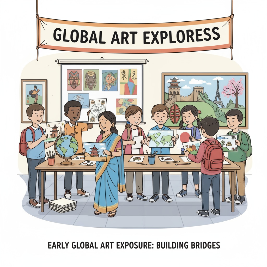 A group of K12 students are actively participating in an art exchange program, highlighting the importance of early exposure to international art in K12 education. K12 students participating in an art exchange program relevant to Turkish study, English-taught programs, art design, and education gap