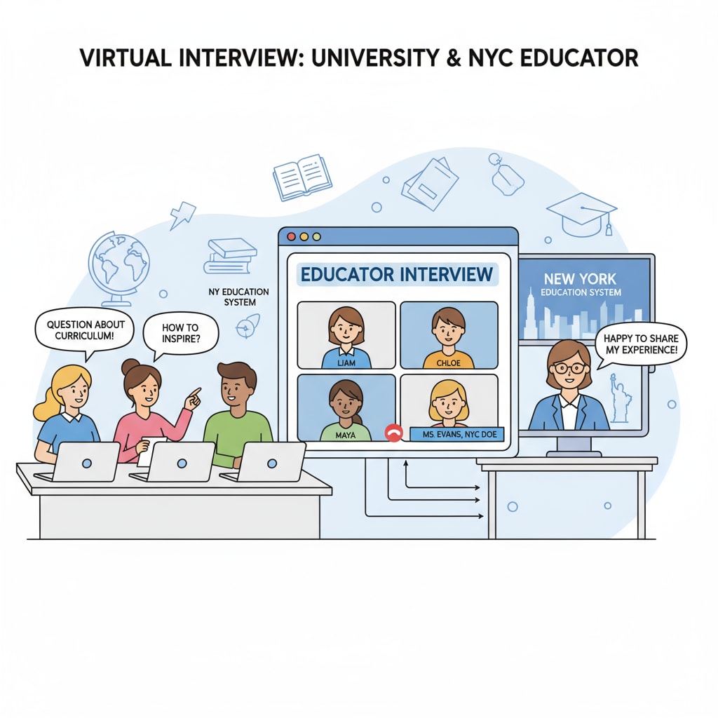 University students conducting a virtual interview for urban education research