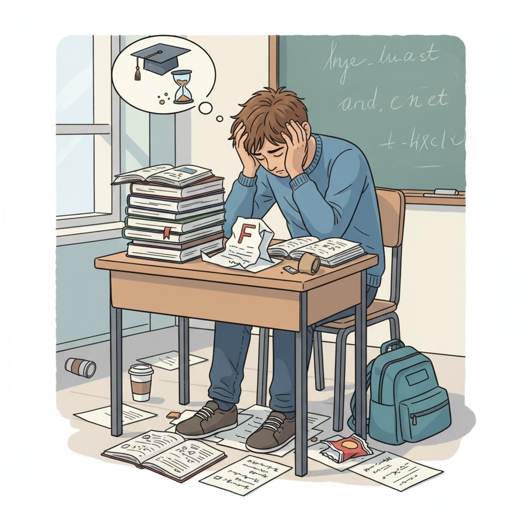 A discouraged student representing academic failure