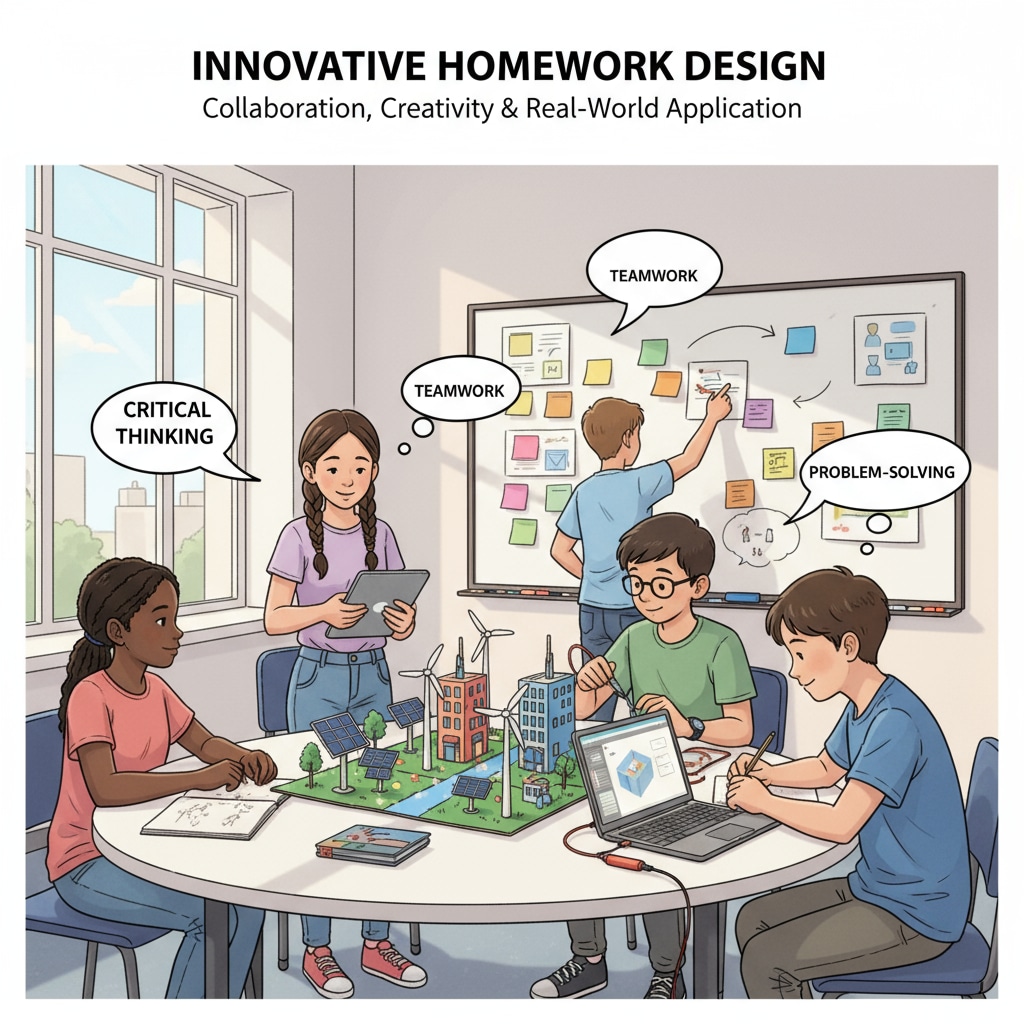 Students working on a creative homework project