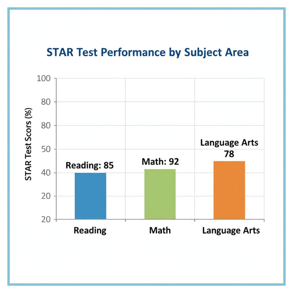 Graph showing subject areas and scores in the STAR test for academic assessment