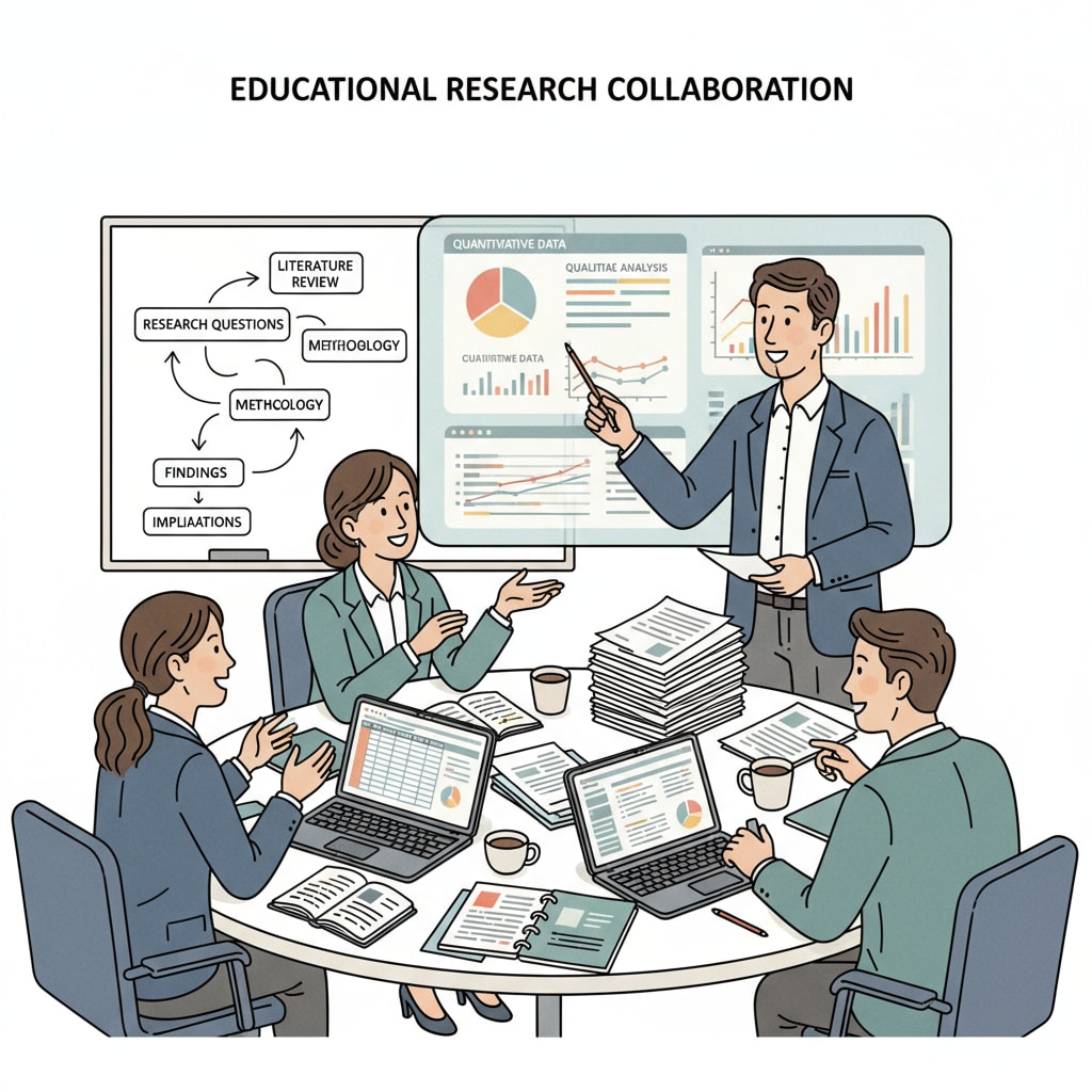 Researchers discussing educational research data analysis