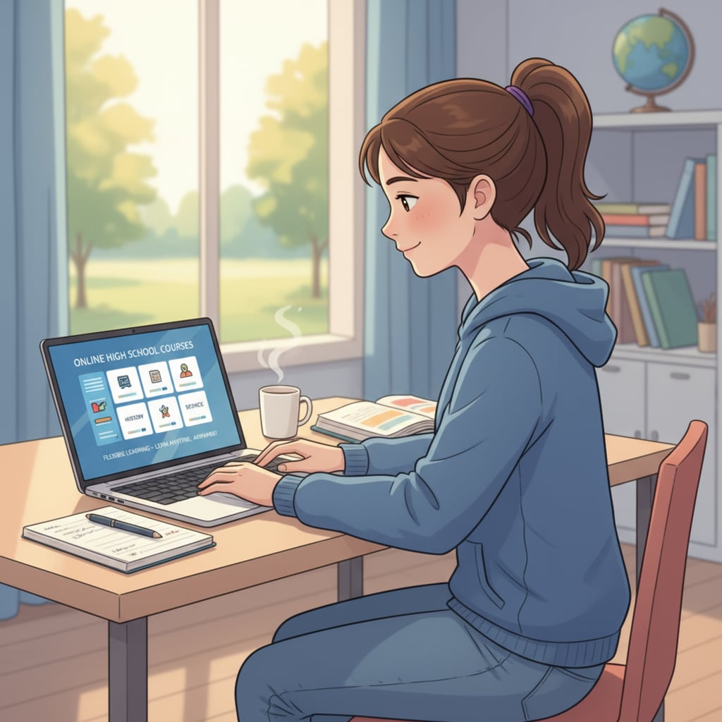 Student studying online high school courses for fulfilling credit requirements and obtaining a high school diploma