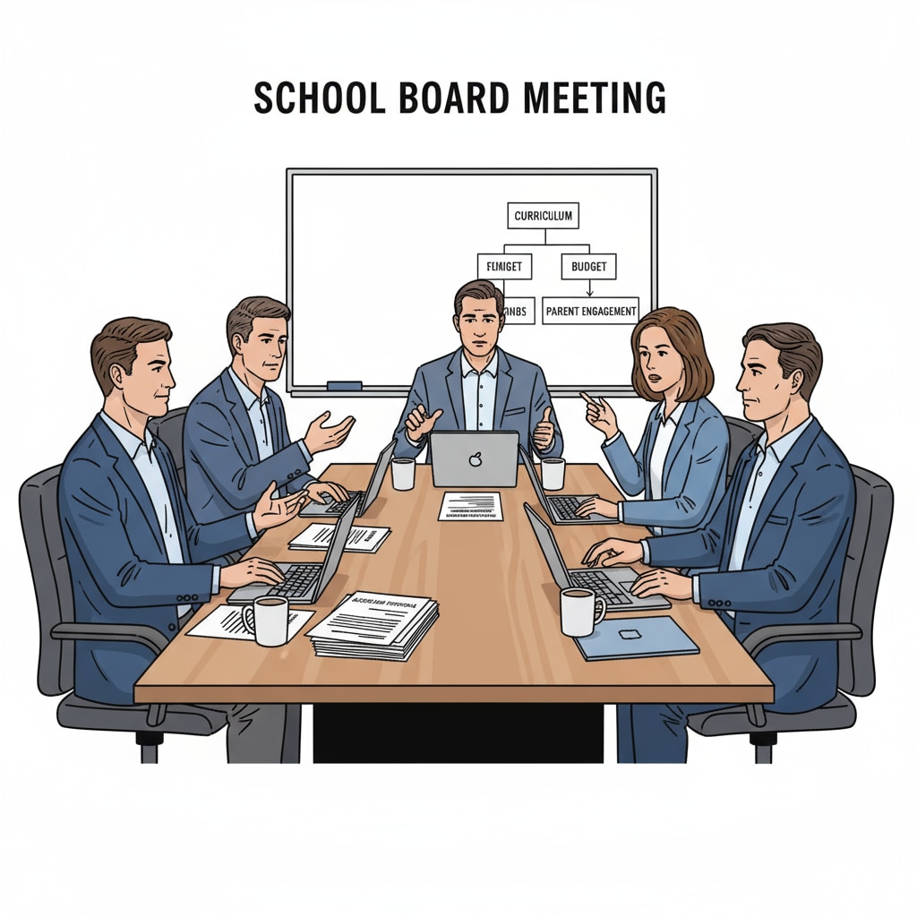A group of school administrators are having a serious discussion in a meeting room, with documents and laptops on the table, showing they are dealing with important matters. School administrators facing ethical dilemmas and making leadership decisions in a meeting