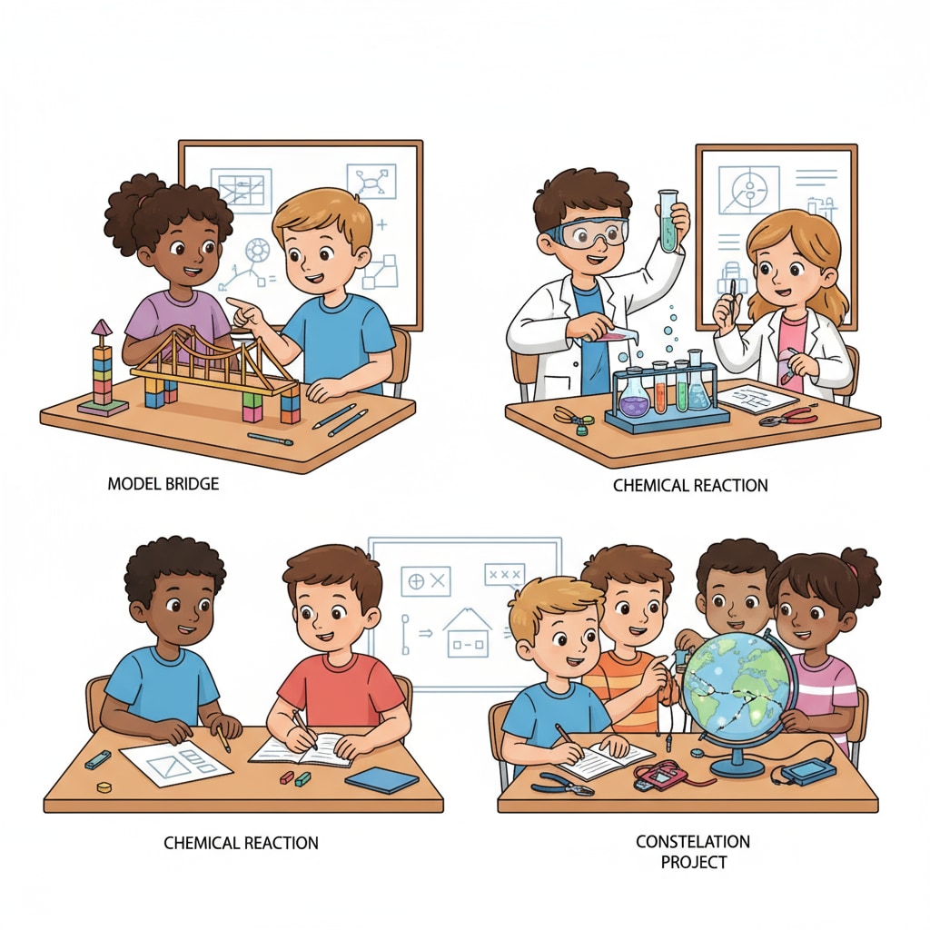 Students are actively engaged in a hands-on classroom activity. Some are working in groups, building models, while others are conducting experiments. Their faces show enthusiasm and concentration. Students participating actively in a creative classroom activity for better engagement