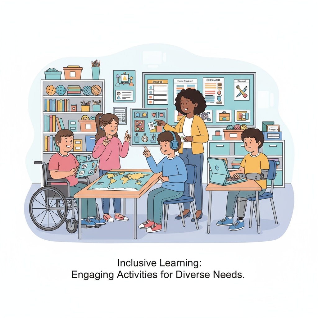 A group of students with disabilities in a special education classroom, engaged in learning activities. The students are interacting with each other and the teacher, with various teaching materials and assistive devices in use. Students with disabilities in a special education classroom, highlighting the importance of special education for these students during the OSERS crisis.