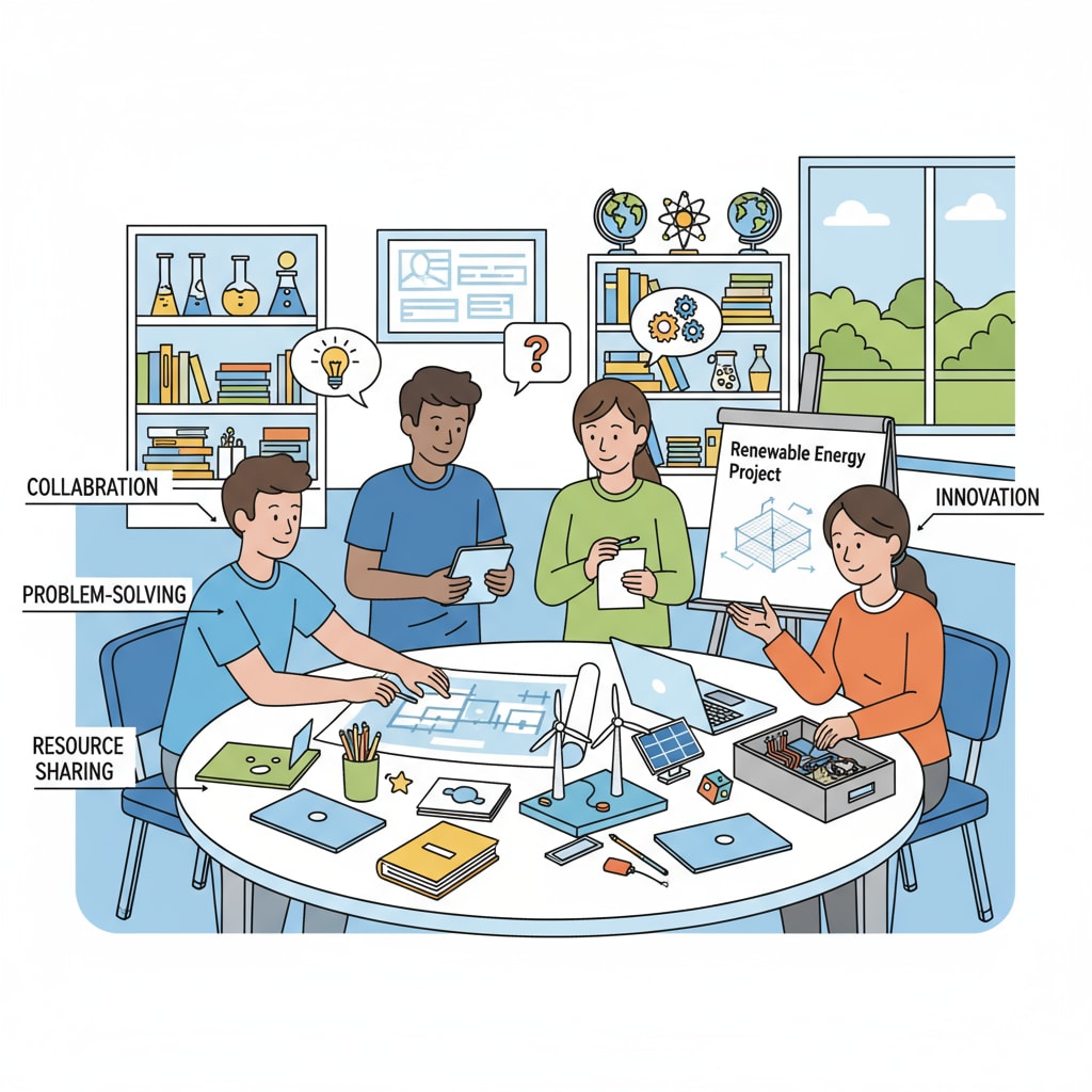 A group of students is actively collaborating on a project-based homework alternative, discussing ideas and sharing resources. Students collaborating on innovative homework alternative for better engagement and learning