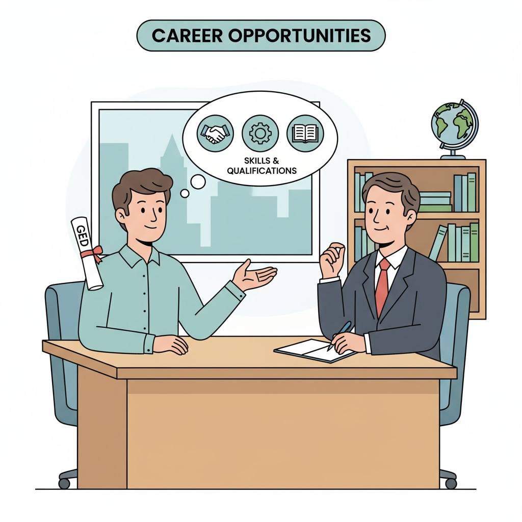 A job interview scenario where a candidate with a GED certificate is presenting their skills and qualifications to a potential employer. A person with a GED certificate seeking better career prospects in the job market after dealing with depression