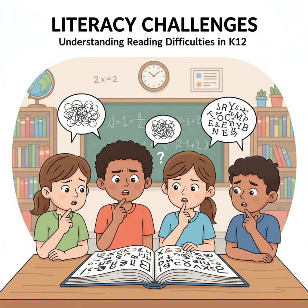 A group of K12 students looking confused while reading a book, indicating literacy challenges K12 students facing literacy difficulties in relation to democracy and reading habits