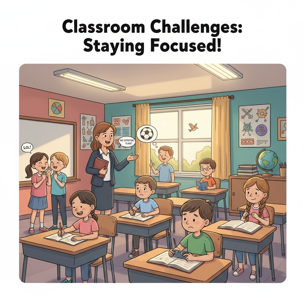 A classroom scene where students are not paying attention to the teacher's instructions. Some students are chatting, some are looking out of the window, and the teacher is trying to get their attention. Classroom scene showing students not following instructions related to classroom instructions, student behavior, special education, and teaching strategies