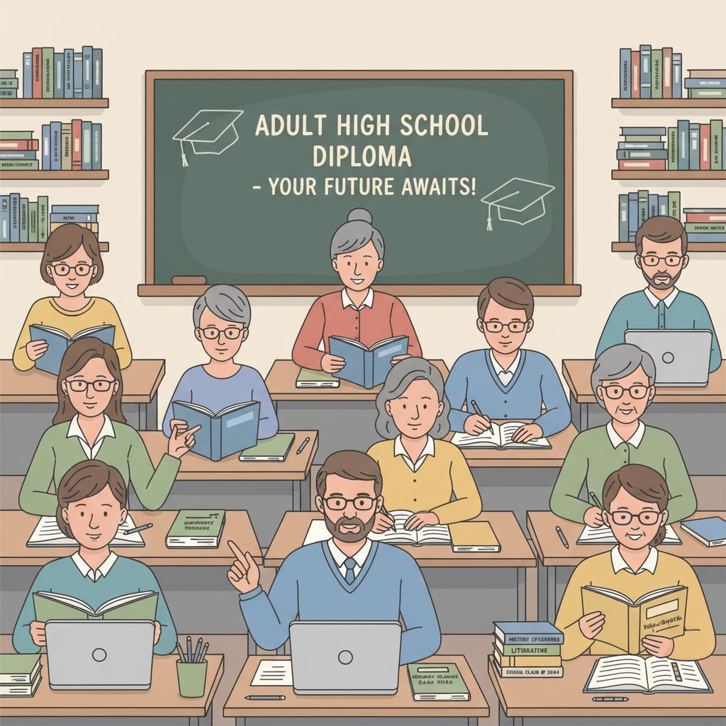 Adult learners in a classroom pursuing an affordable high school diploma.