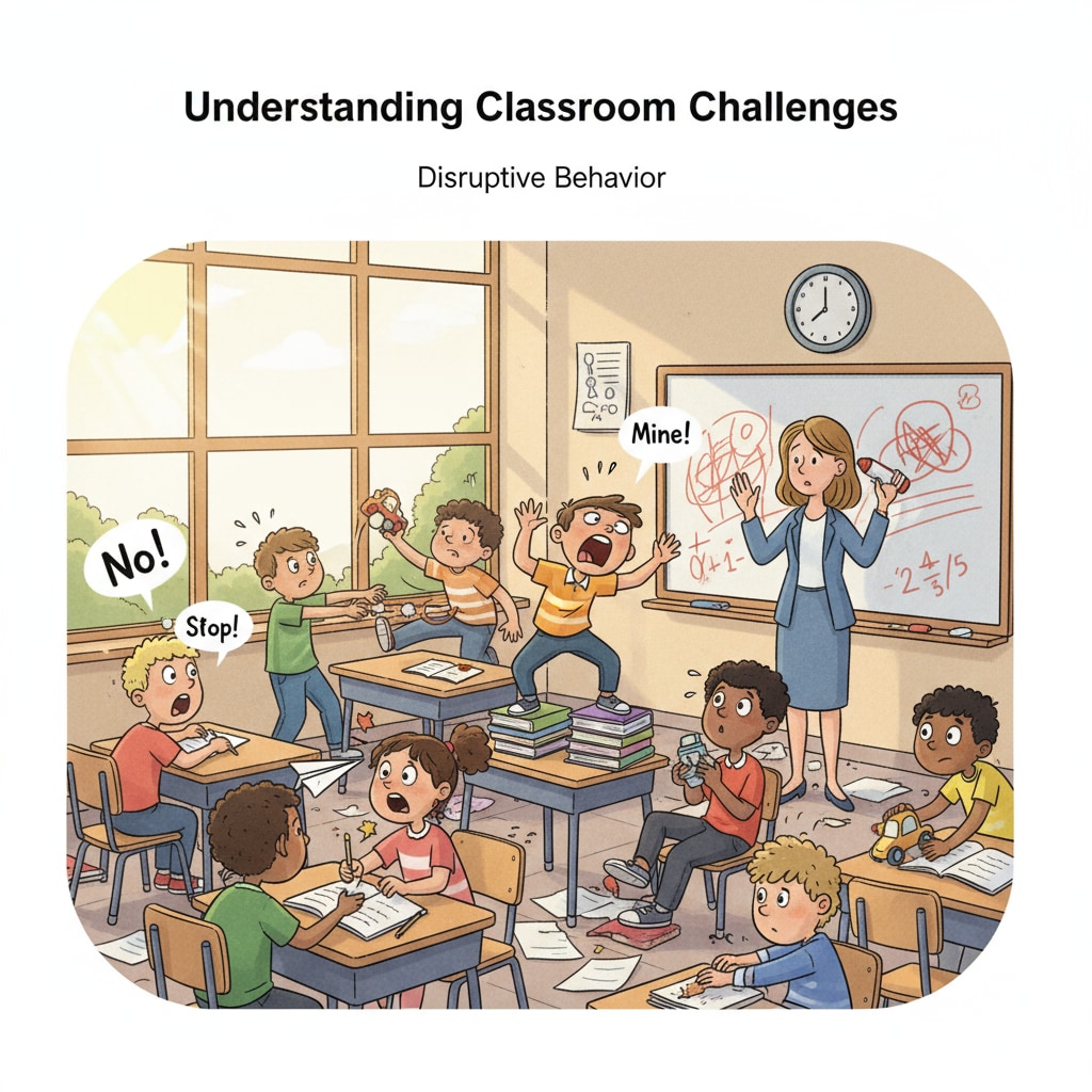 A classroom scene where students with behavioral issues are being placed, disrupting the learning environment A classroom with students with behavioral issues causing disruptions related to education system, regular classes, behavioral issues, learning opportunities