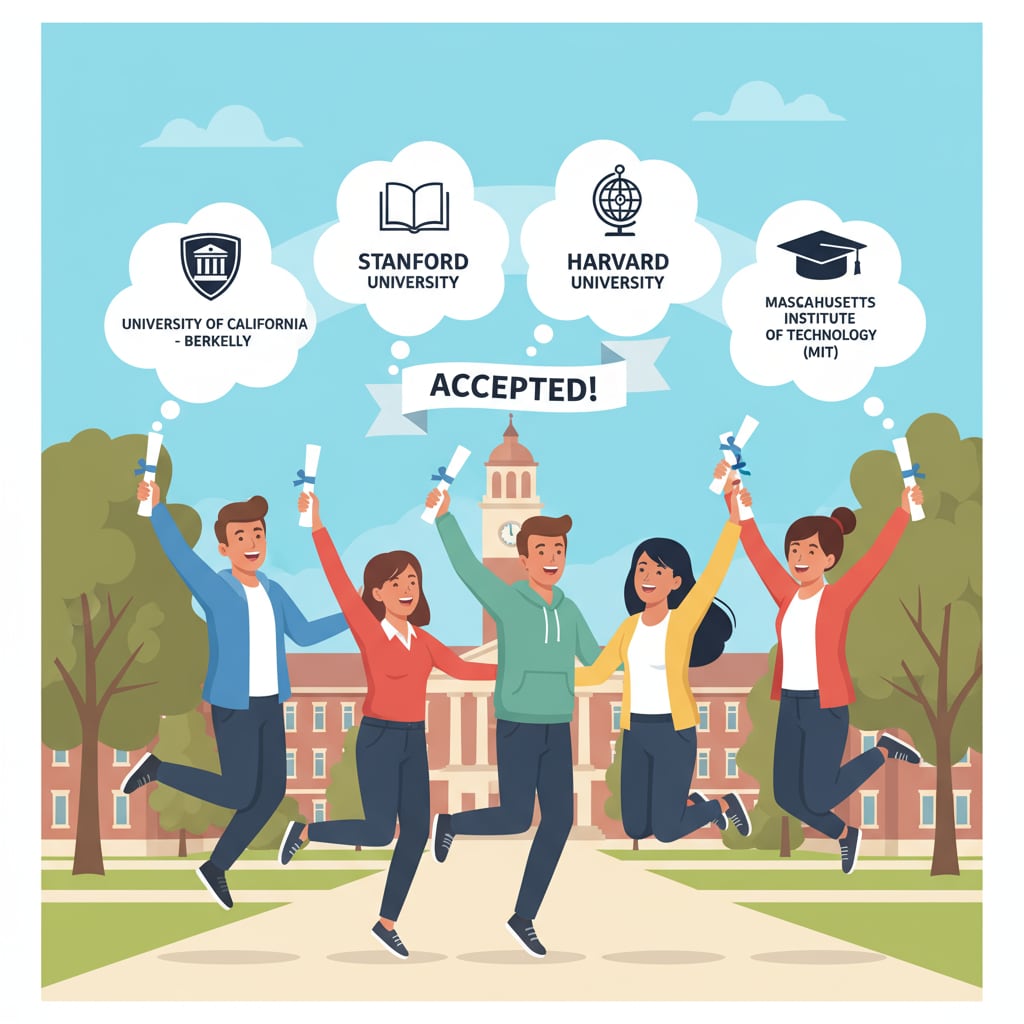 A group of students with GED certificates celebrating their admission to four-year colleges, showing their excitement and hope for the future educational journey. GED holders celebrating admission to four-year colleges