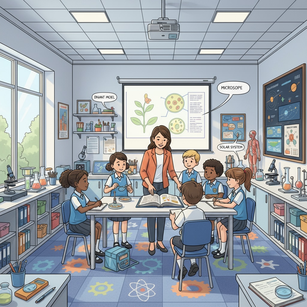 A group of students and a teacher are in a well-equipped classroom during a school visit, demonstrating the learning environment. Students and teacher in a classroom during a public school visit for education choice