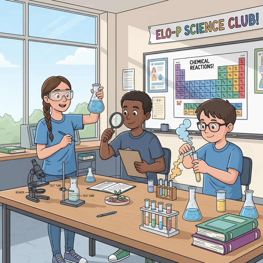 Students engaged in a science experiment during an ELO-P after-school program, actively exploring and learning. Students conducting a science experiment in ELO-P after-school session