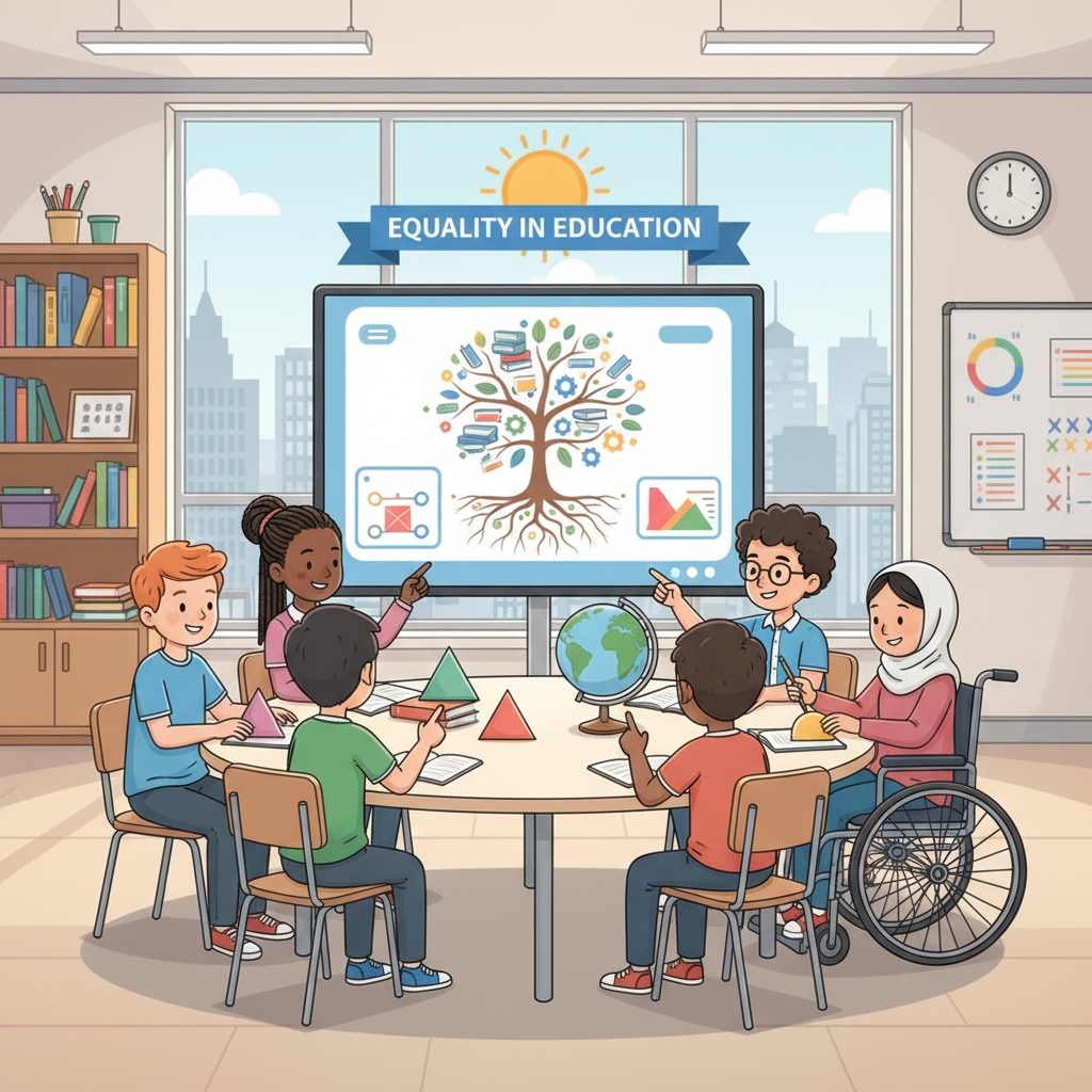 A group of students from diverse ethnic and social backgrounds are actively participating in an educational activity, showing the importance of equality in education. Students from diverse backgrounds in an educational activity related to research, evaluation, social inequality, and education