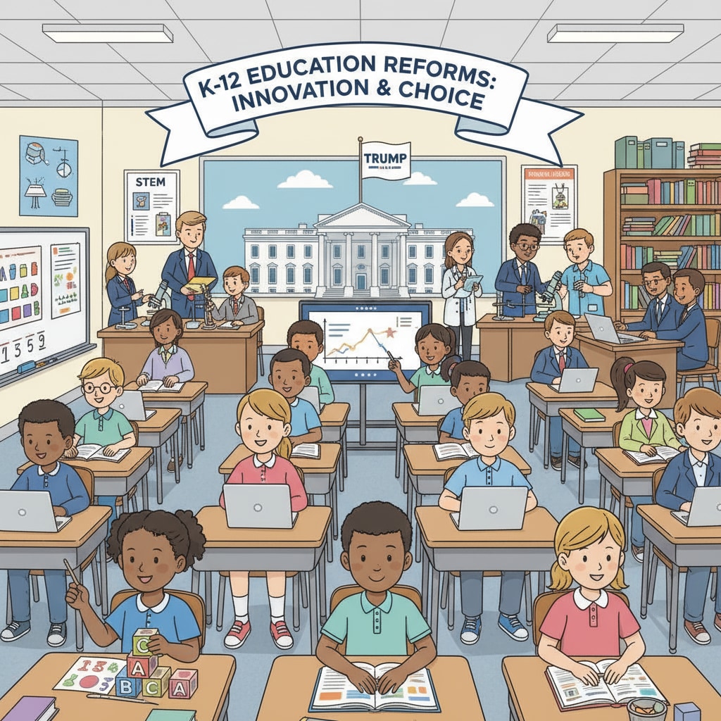 An image showing students in a classroom setting, symbolizing the K-12 education system that was the focus of Trump administration's reforms Classroom scene related to Trump administration's K-12 education reforms