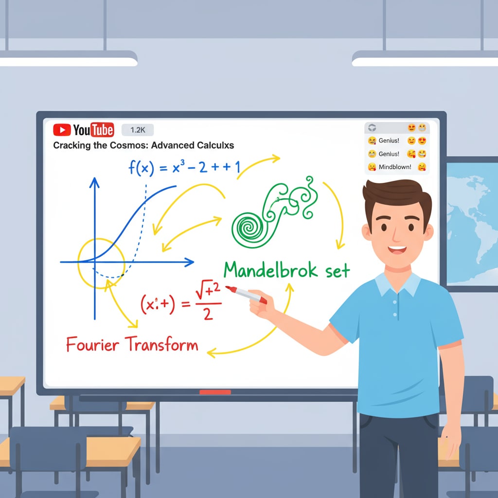 A person is standing in front of a whiteboard, using colorful markers to explain complex math concepts. The screen shows it's a YouTube live session. A YouTube teacher explaining math concepts for K12 students
