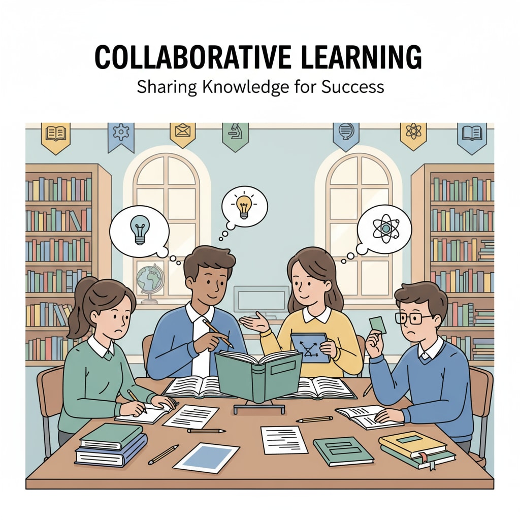 A group of high school students are studying together in a library, collaborating and sharing knowledge. High school students studying together to overcome educational deficiencies and acquire key skills