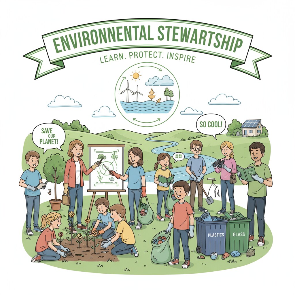 K-12 students engaged in environmental awareness activity related to conservation education and social change