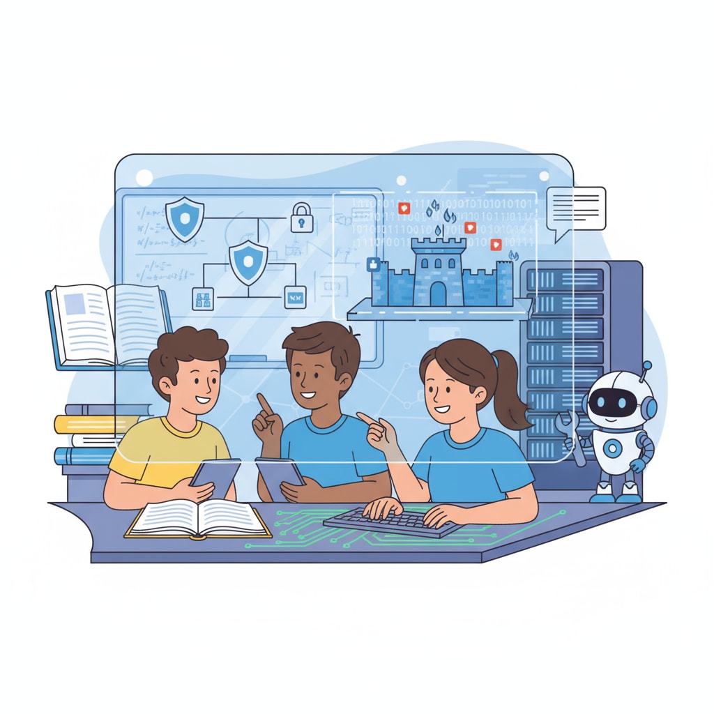 Students working together on a cybersecurity project K12 students collaborating on a cybersecurity project for better understanding in cybersecurity education, student engagement, and CYA Security