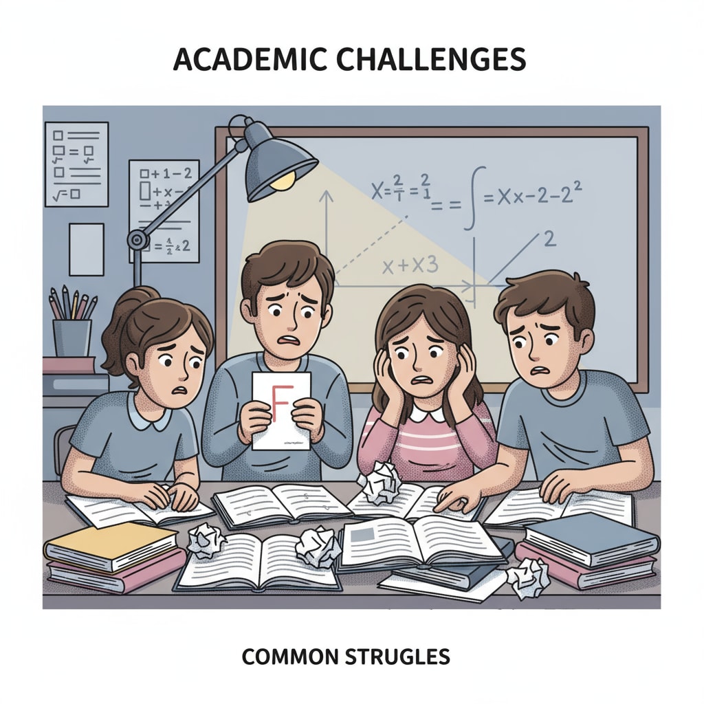 A group of students looking worried in a classroom, which is a common scene when students are facing academic failure. Students showing concerns about academic failure in a classroom