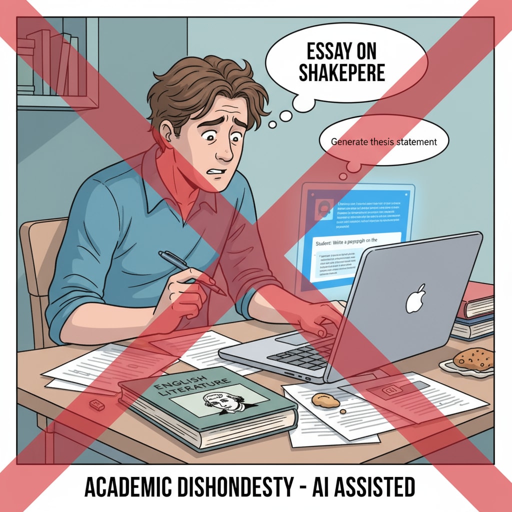 An illustration showing a student using a laptop with ChatGPT open while doing homework, representing the issue of AI - assisted cheating Student using ChatGPT for homework cheating
