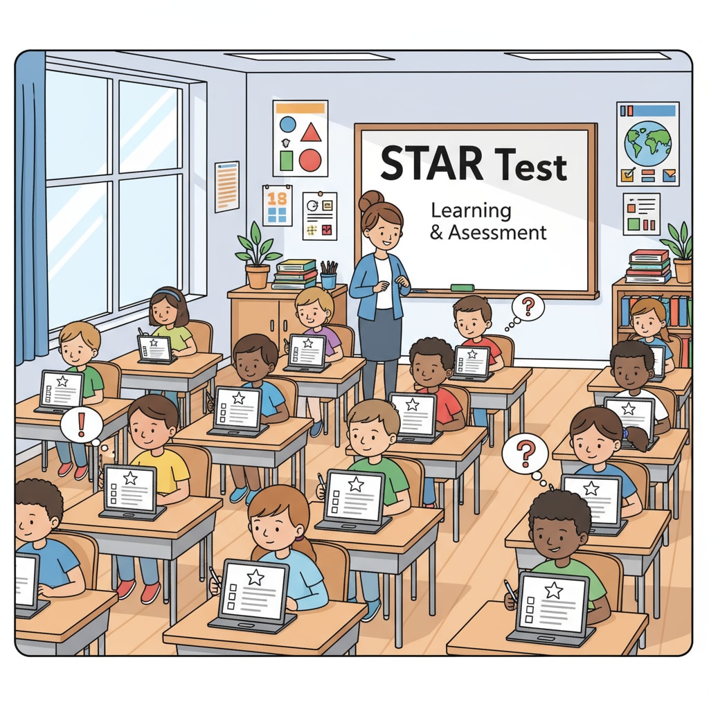 A classroom scene where students are taking the STAR test Students taking the STAR test as part of academic assessment