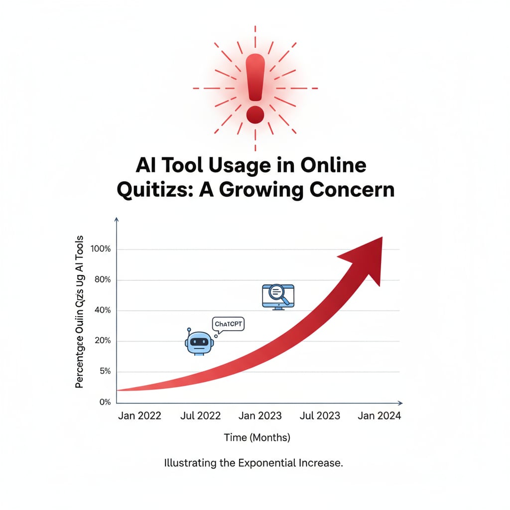 A graphical representation showing the upward trend in the use of AI tools like ChatGPT in online quizzes over a period of time, emphasizing the growing concern of this issue. Graph showing the increase in AI tool usage in online quizzes