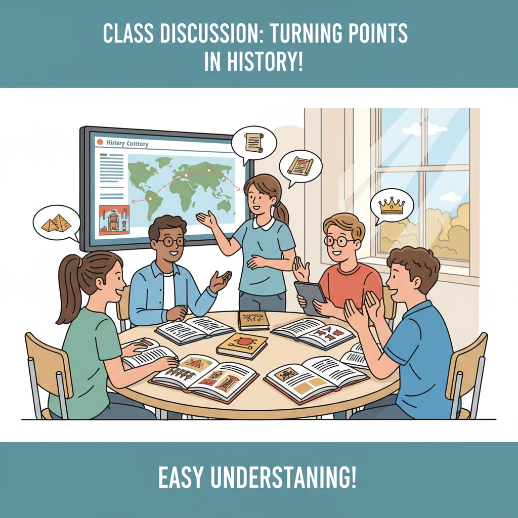 A group of high school students are engaged in a lively discussion about historical events in a classroom setting. High school students discussing history in a classroom for education careers and university applications related to becoming a history teacher