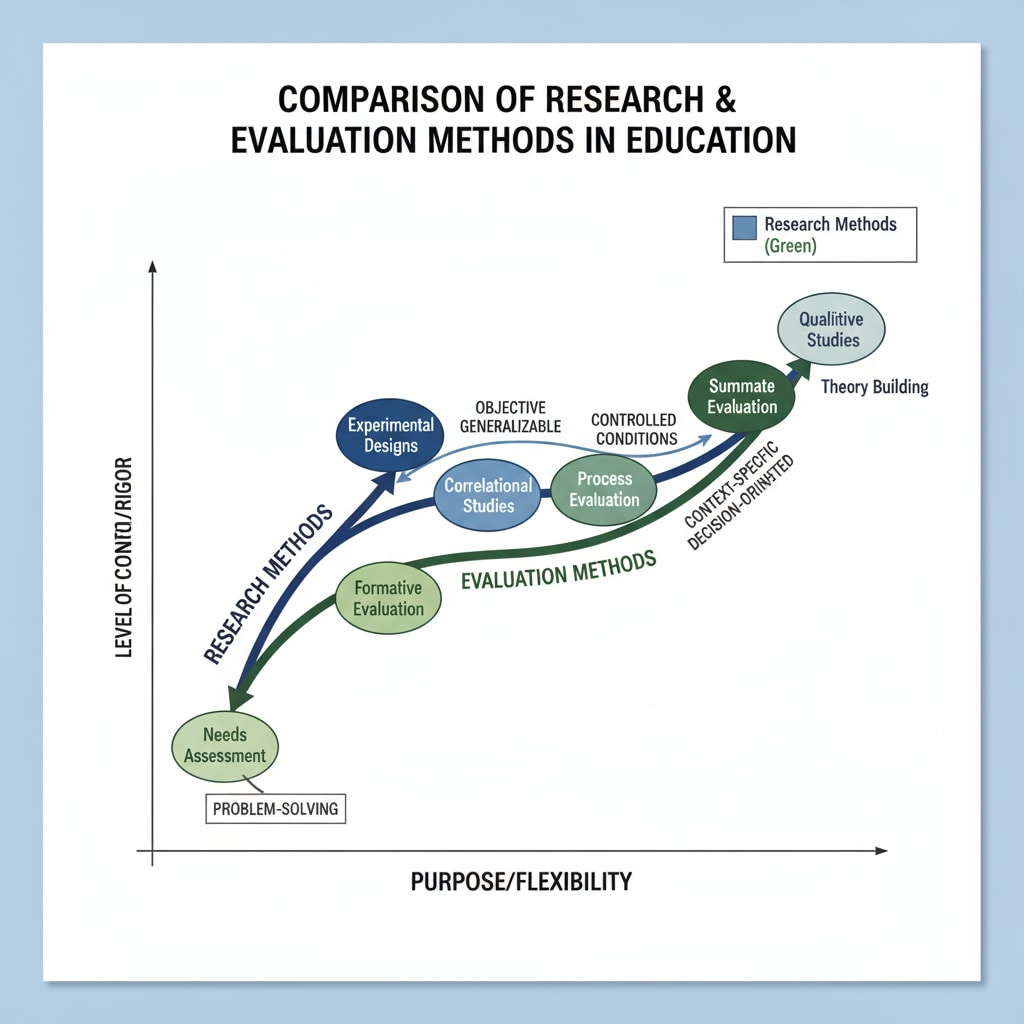 A graph comparing research and evaluation methods in education Graph comparing research and evaluation methods relevant to research, evaluation, social inequality, and education
