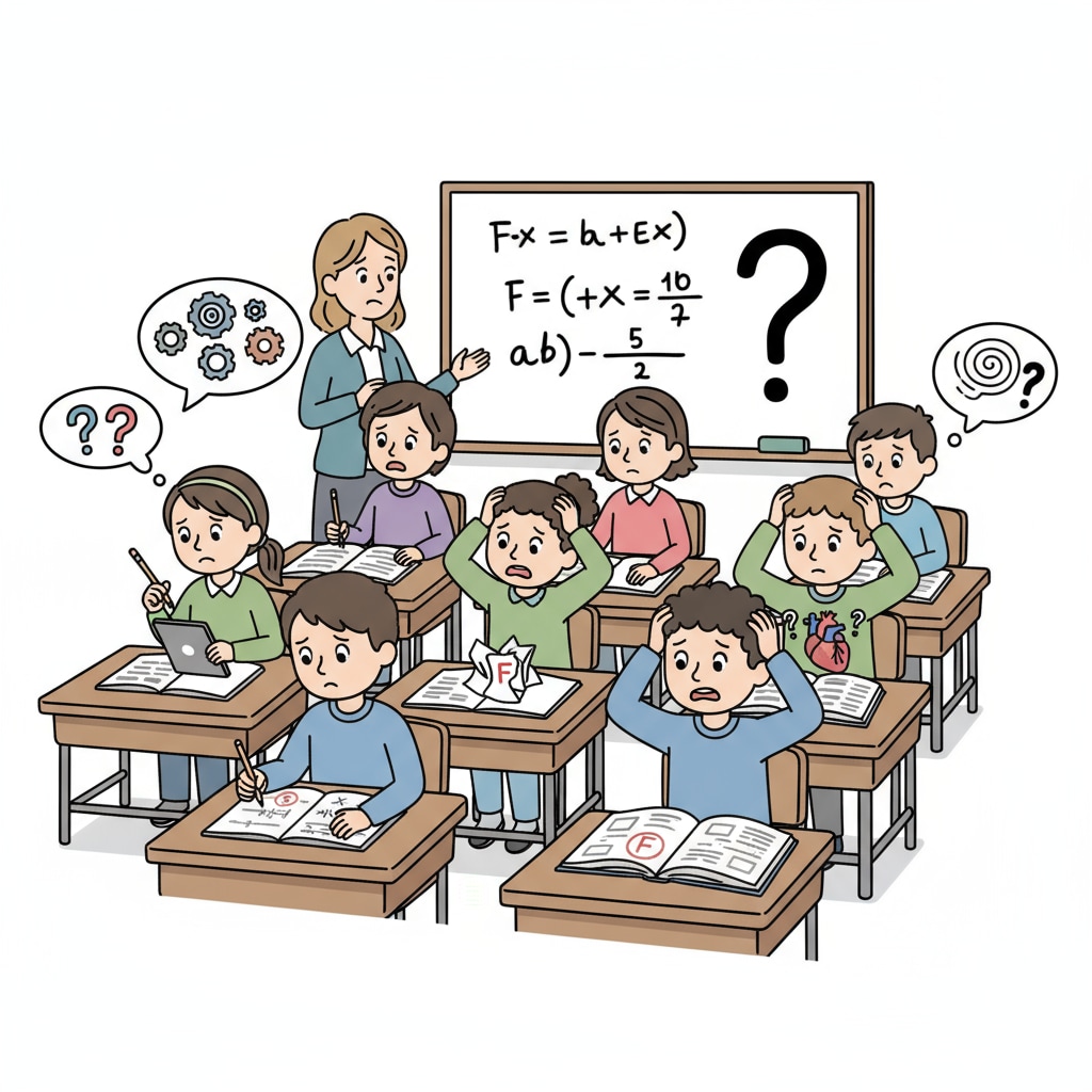 A group of middle school students looking worried as they sit in a classroom Middle school students showing signs of distress due to class quality issues in the education system