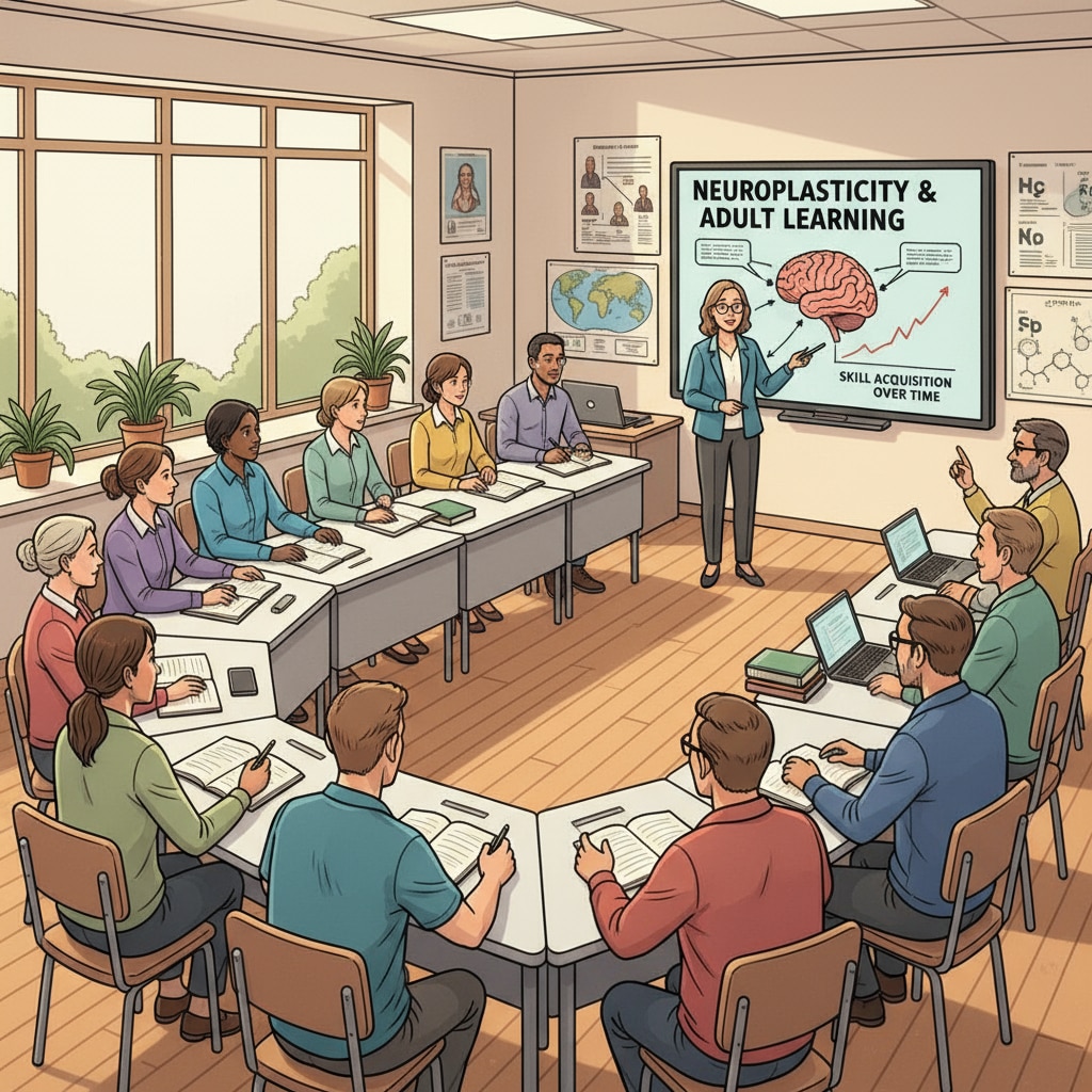 A classroom scene with adult students attentively listening to the teacher, representing adult education programs. Adult education programs for obtaining high school diplomas with free educational resources
