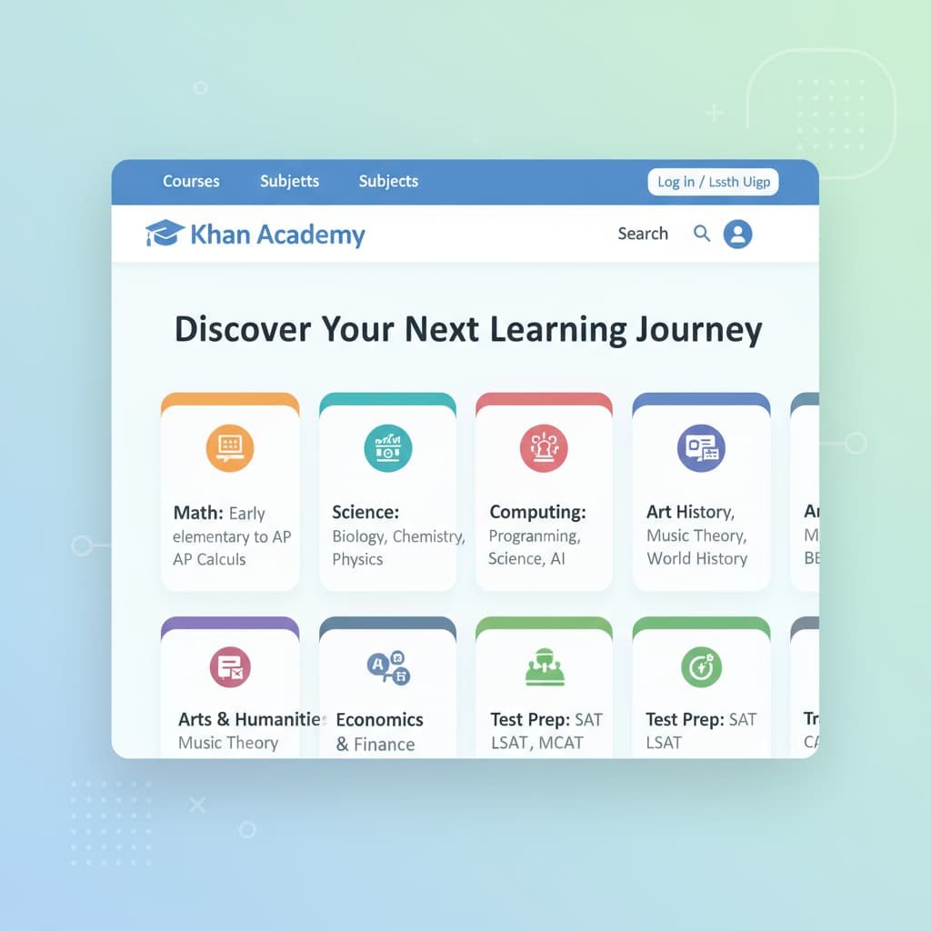 A screenshot of the Khan Academy website界面展示丰富的学习课程 A screenshot of Khan Academy website showing various learning courses for autistic students as a Brainly alternative