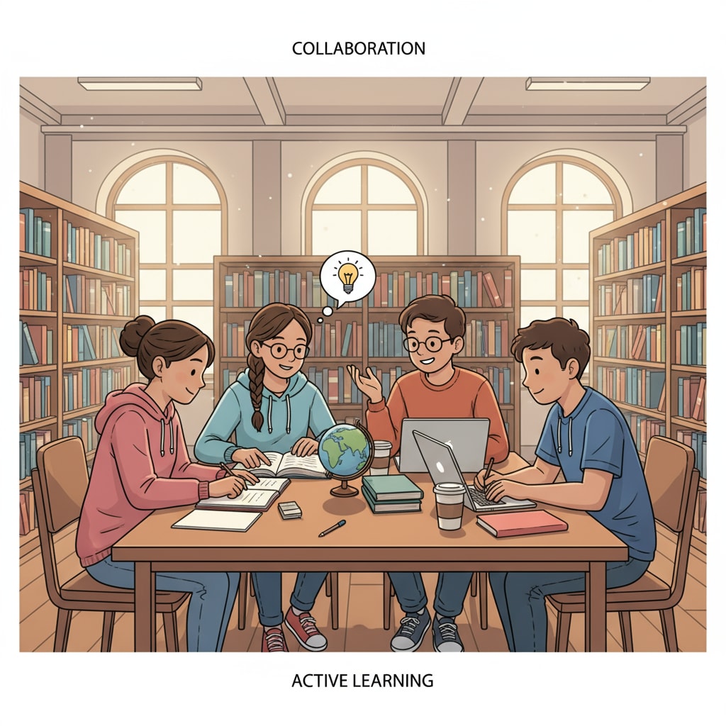 A group of high school students are studying together in a library. They are engaged in discussions and focused on their books, creating a positive and collaborative learning environment. High school students studying in a library to improve their academic performance and address educational deficits.