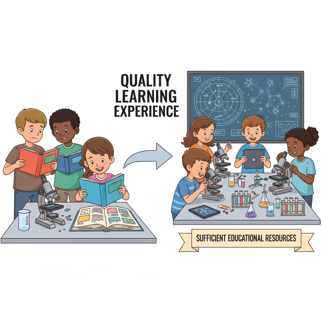 A group of students in a science class, emphasizing the significance of sufficient educational resources for a quality learning experience. Students in a science class in a public school highlighting education funding needs