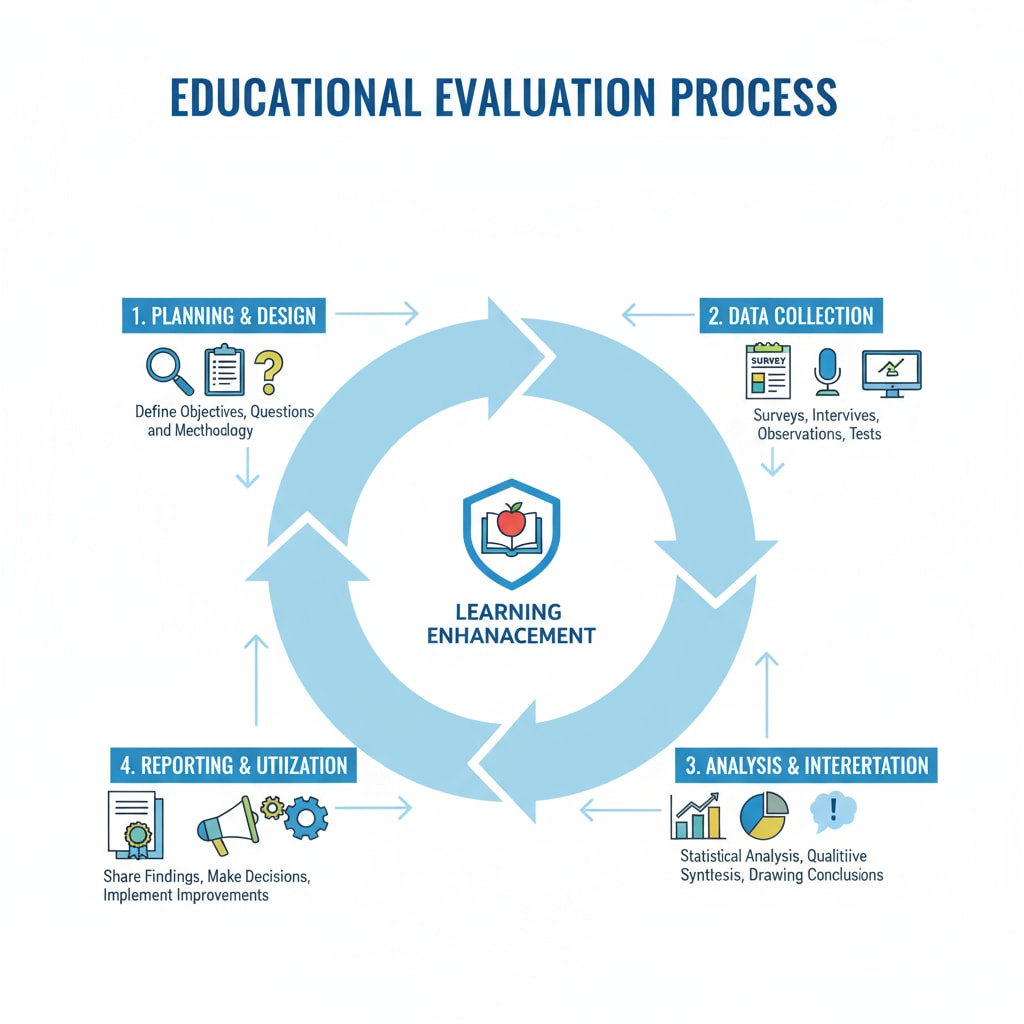 A graphical representation showing the steps involved in the evaluation process in an educational setting. Graphical representation of educational evaluation process