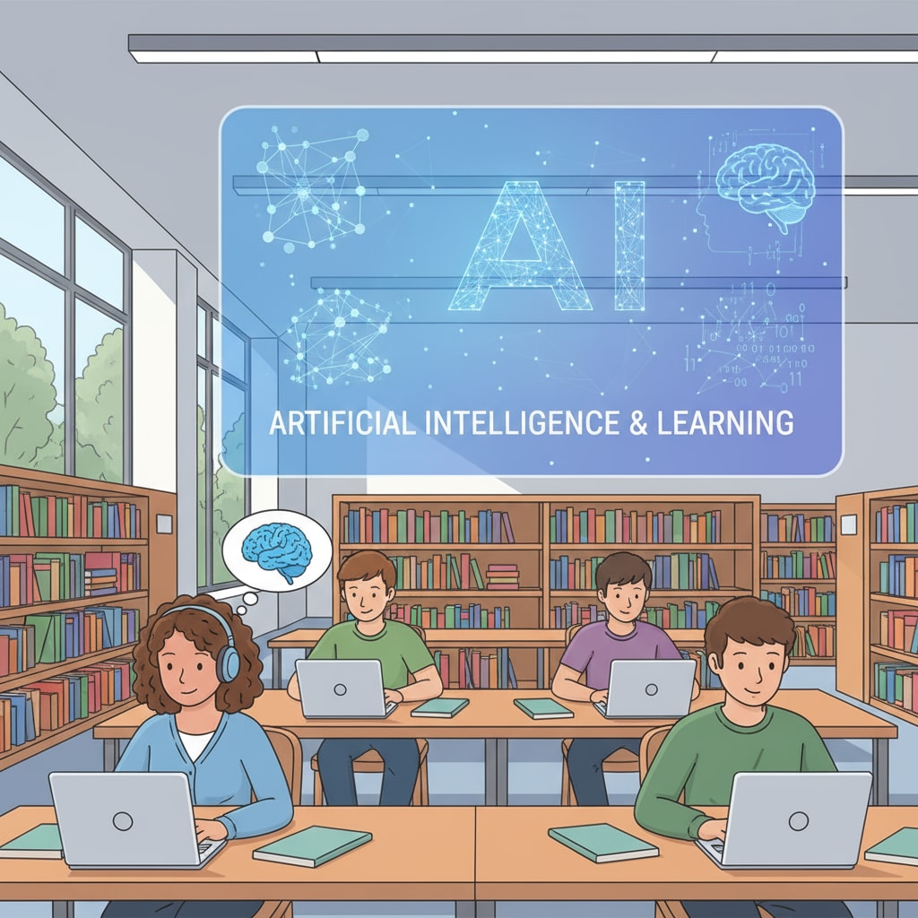 An image showing students using laptops in a university library, with an AI - related graphic in the background Students using laptops in a university library with AI - related graphic, highlighting the context of AI use in education where false accusations may occur