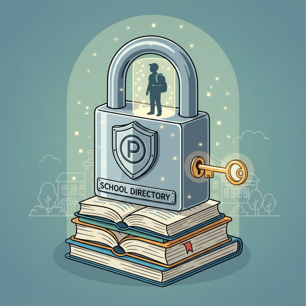 A lock symbolizing the importance of privacy in school directories. A lock representing the need for privacy in school directories, related to school directory, divorced families, privacy issues