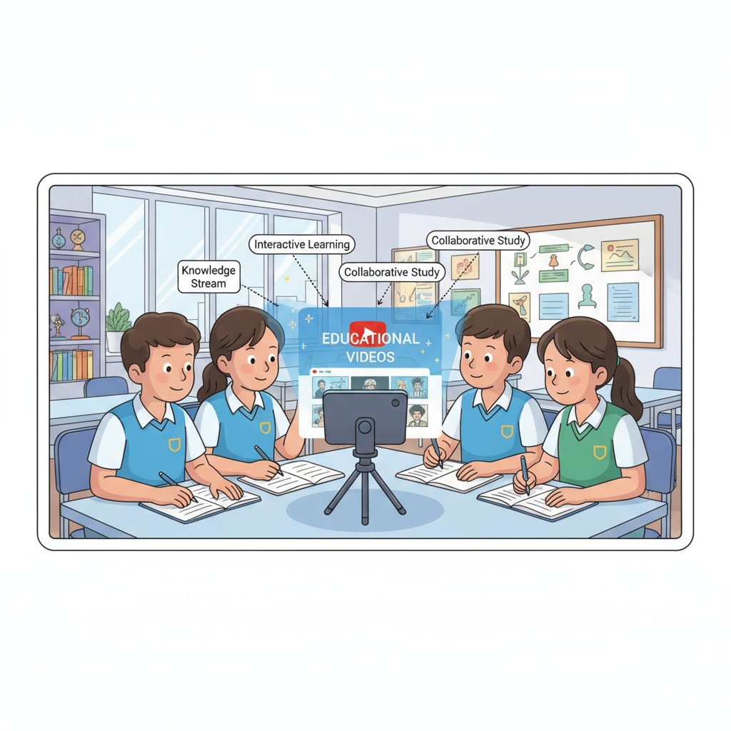 A group of students are gathered around a device, watching educational videos on YouTube with great interest. Students accessing online education resources on YouTube through YouTube teachers