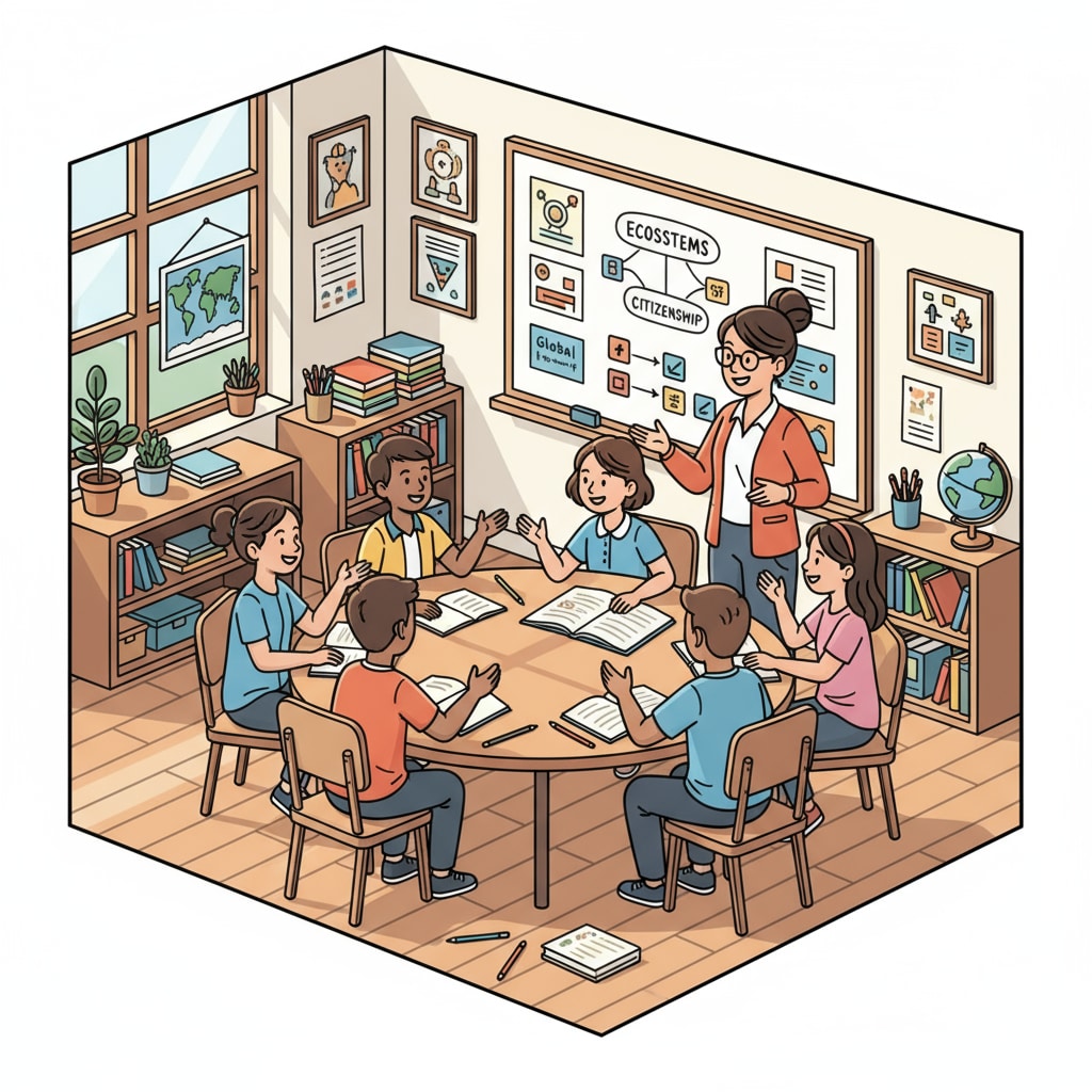 A classroom setting where students are engaged in a lively discussion, demonstrating the learning environment in a public school. A classroom scene in a public school relevant to educational choice during a school visit