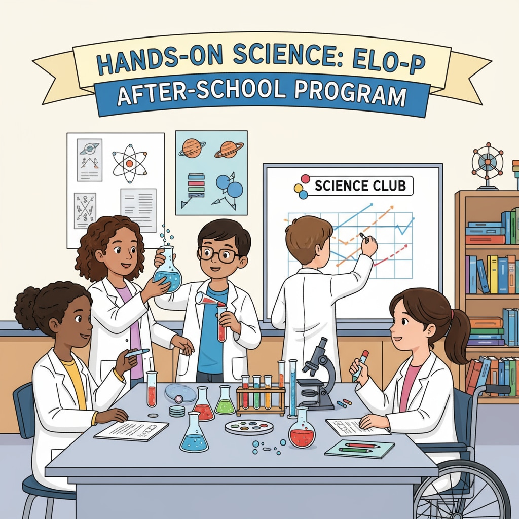 California students conducting a science experiment during an after-school program as part of ELO-P, demonstrating hands-on learning opportunities provided by the program. California students participating in after-school science experiment under ELO-P's extended learning opportunities