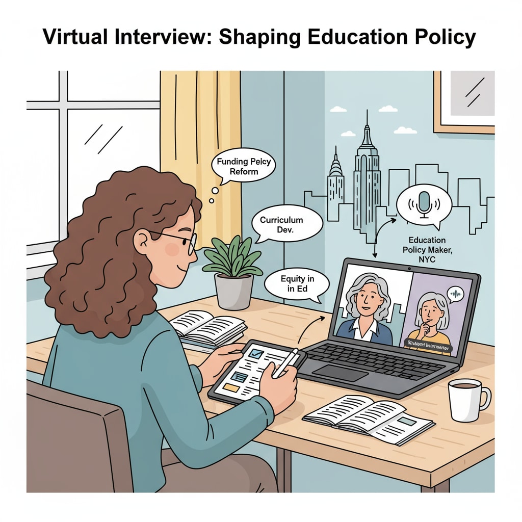 A student taking notes while conducting a virtual interview with an education policy maker in New York. A student taking notes during a virtual interview with an education policy maker in New York as part of a university project in urban education.