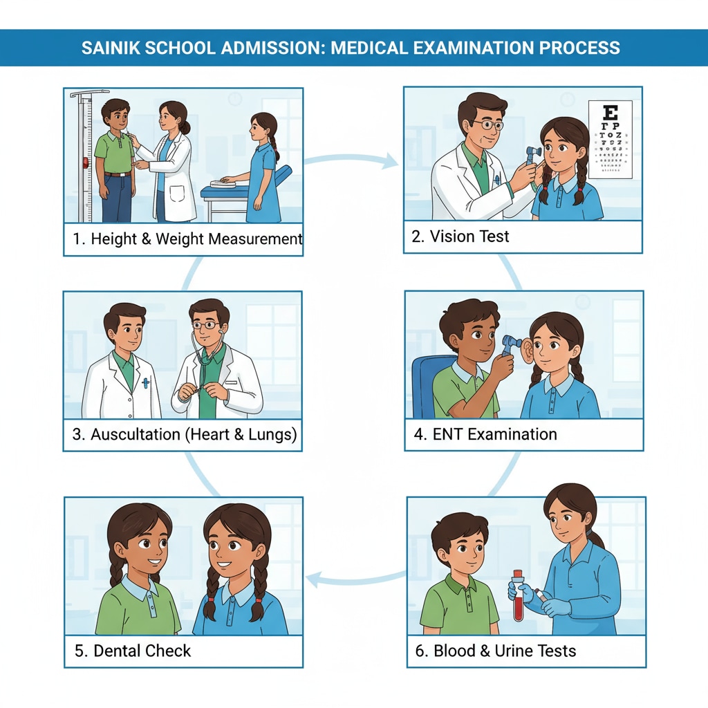 Students undergoing a medical check-up as part of the Sainik School admission process. Medical check-up for AISSEE Sainik School admission