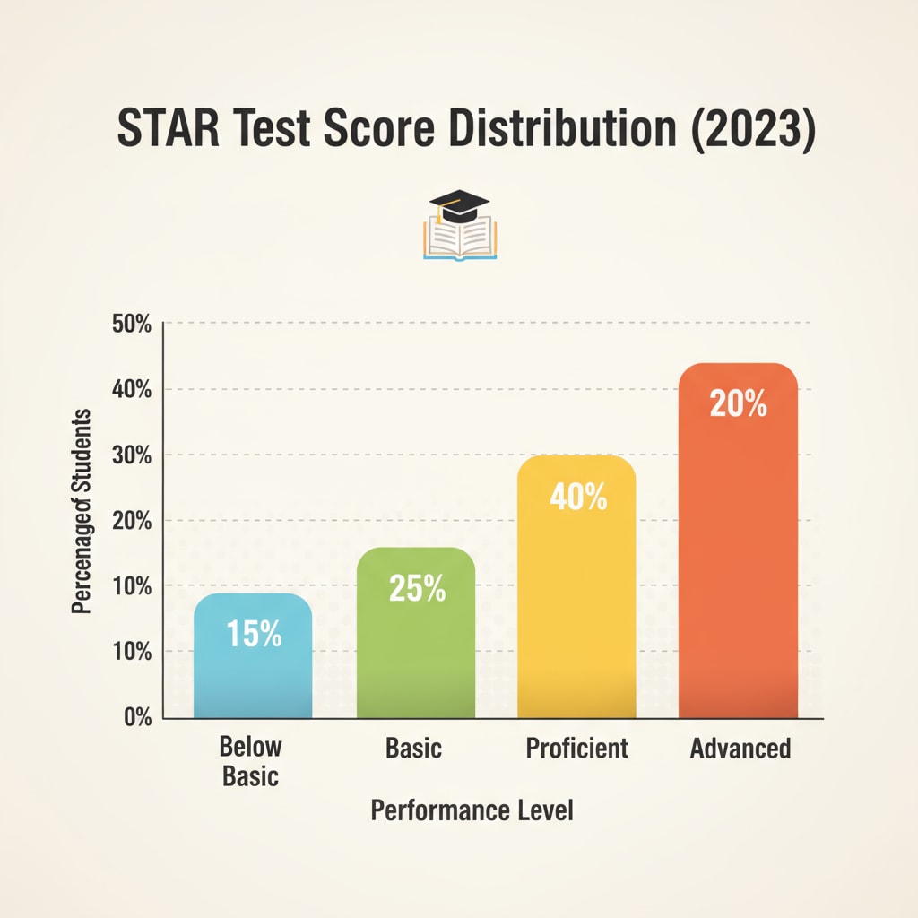 A graph presenting the distribution of STAR test scores across different performance levels. Graph showing STAR test score distribution for academic assessment.