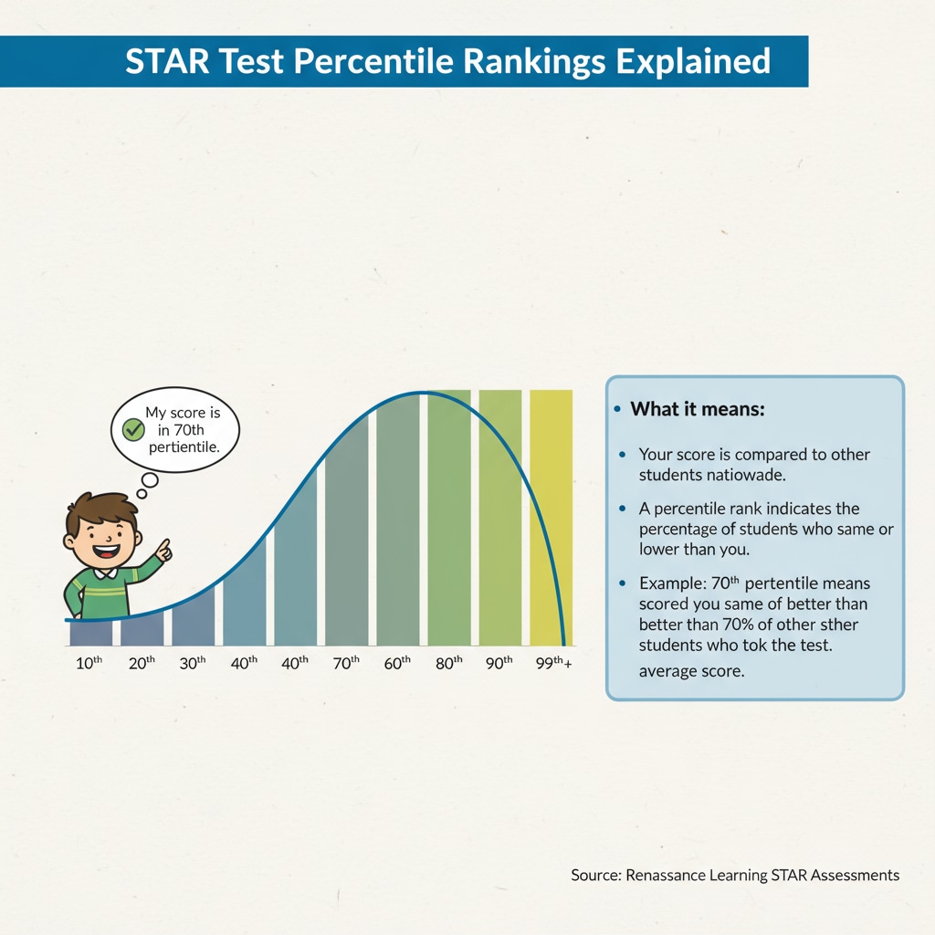 A visual diagram explaining how percentile rankings work in STAR tests. Visual representation of percentile rankings in STAR tests for academic evaluation.